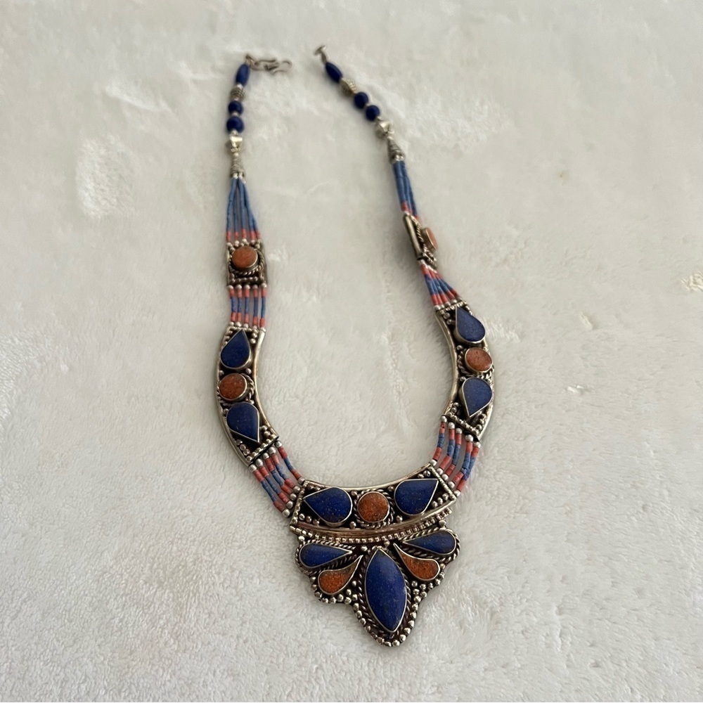 Tibetan Vintage Hand Beaded Lapis Lazuli Necklace